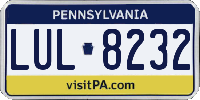 PA license plate LUL8232