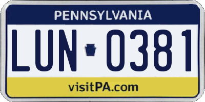 PA license plate LUN0381
