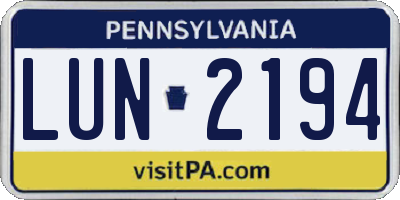 PA license plate LUN2194