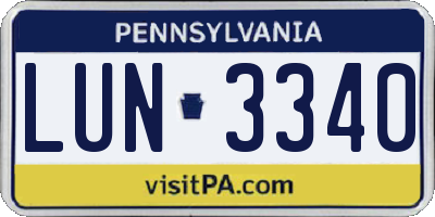 PA license plate LUN3340