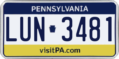 PA license plate LUN3481