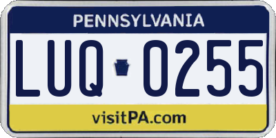 PA license plate LUQ0255