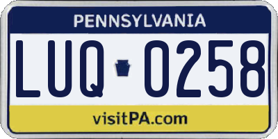 PA license plate LUQ0258