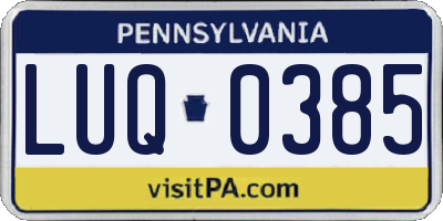 PA license plate LUQ0385