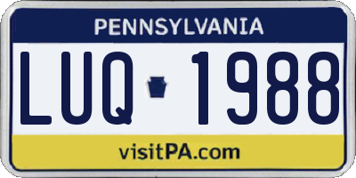 PA license plate LUQ1988