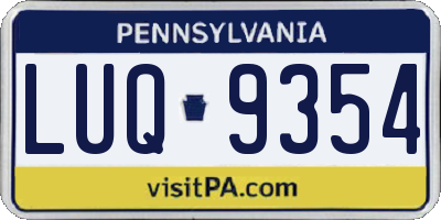 PA license plate LUQ9354