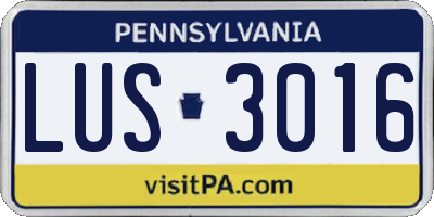 PA license plate LUS3016