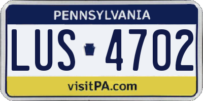 PA license plate LUS4702