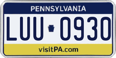 PA license plate LUU0930
