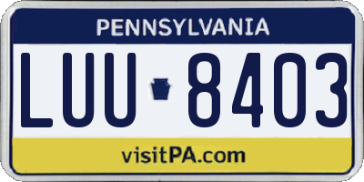 PA license plate LUU8403
