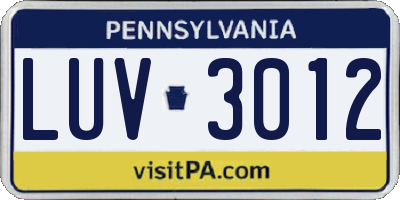 PA license plate LUV3012