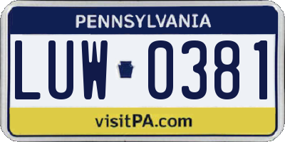 PA license plate LUW0381