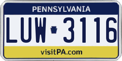 PA license plate LUW3116