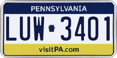 PA license plate LUW3401