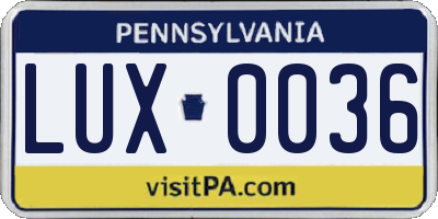 PA license plate LUX0036