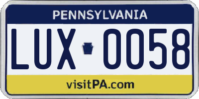 PA license plate LUX0058
