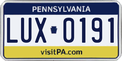 PA license plate LUX0191