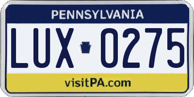 PA license plate LUX0275