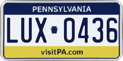 PA license plate LUX0436