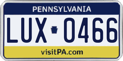 PA license plate LUX0466