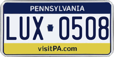 PA license plate LUX0508