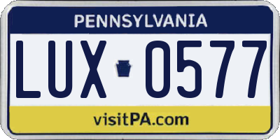 PA license plate LUX0577