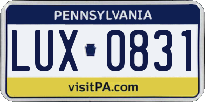 PA license plate LUX0831