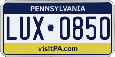 PA license plate LUX0850