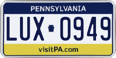 PA license plate LUX0949
