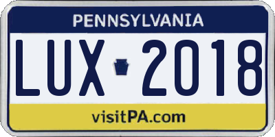 PA license plate LUX2018