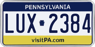 PA license plate LUX2384