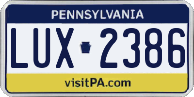 PA license plate LUX2386