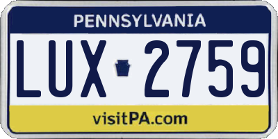 PA license plate LUX2759