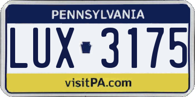 PA license plate LUX3175