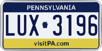 PA license plate LUX3196