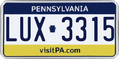 PA license plate LUX3315