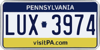 PA license plate LUX3974
