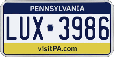 PA license plate LUX3986