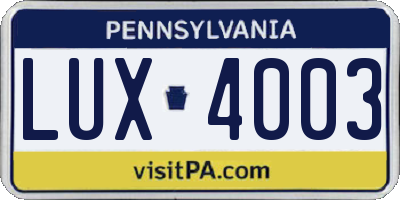 PA license plate LUX4003