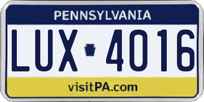 PA license plate LUX4016