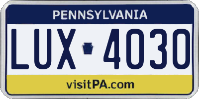 PA license plate LUX4030