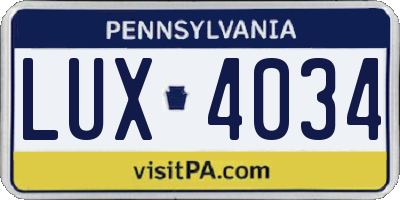 PA license plate LUX4034