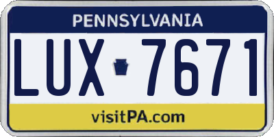 PA license plate LUX7671