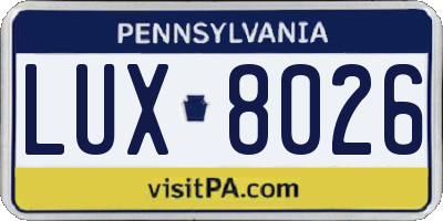 PA license plate LUX8026
