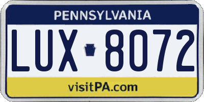 PA license plate LUX8072