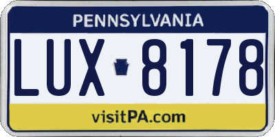 PA license plate LUX8178