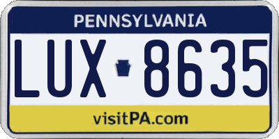 PA license plate LUX8635