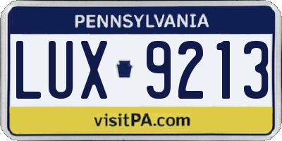PA license plate LUX9213