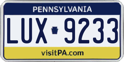 PA license plate LUX9233