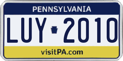 PA license plate LUY2010